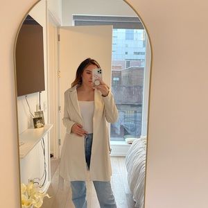 NWT Cream Long Blazer Belted Coat Jacket Size Medium